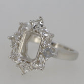 Sterling Silver Semi Mount Ring Setting OCT 9x7mm W/ Halo Baguette Accents - Syzjewelry
